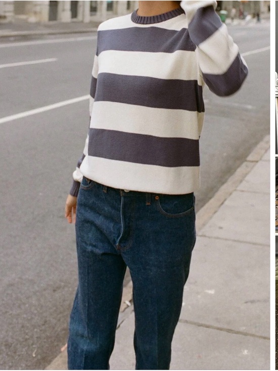 Brandy Melville Sweaters - Brandy Melville Navy and White Striped Crewneck Sweater